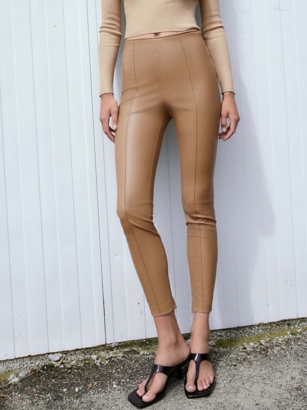Zara Tan Leather Pants